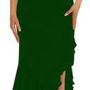 BORIFLORS Women's Elegant Bodycon Ruched Maxi Cocktail Dress Mesh Sleeveless Mermaid Ruffle Beach Wedding Guest Long Dresses, Medium, Dark Green