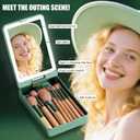 BS-MALL Travel Makeup Brush Set 14 Pcs Foundation Powder Concealers Eye Shadows with LED Light Mirror, Green