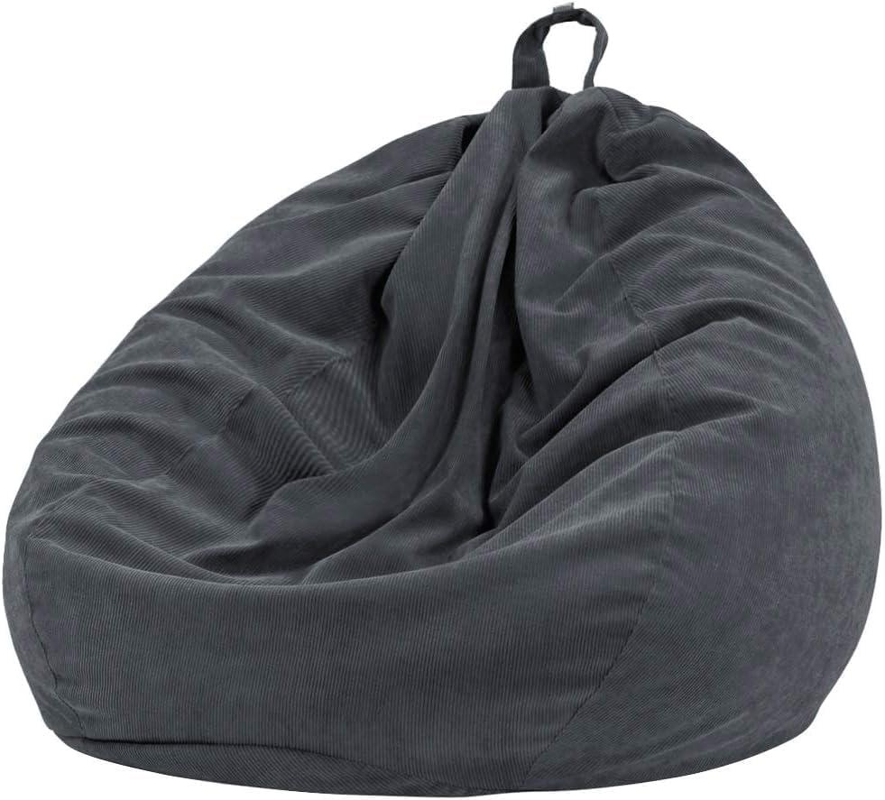 Nobildonna 3 ft Bean Bag Chair Cover (No Filler) 35"43" Large Stuffed Animal Storage Bean Bag Washable Big Beanbag Chair Cover Premium Corduroy Bean Bag Cover for Adults,Kids,Dark Grey 300L