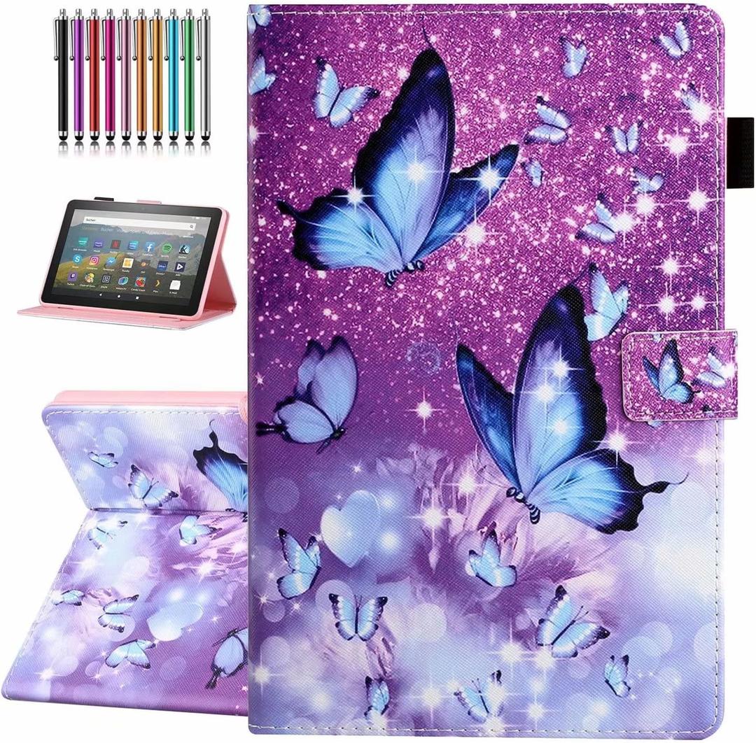 Case for All-New Amazon Fire HD 10 & 10 Plus (13th/11th Generation, 2023/2021 Release), Pen Holder, Premium PU Leather Stand Cover with Smart Auto Wake/Sleep, Butterfly