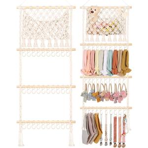 POVETIRE Headband Holder Hair Bow Organizer for Girls,Macrame Bow Holder Hair Accessories Organizer Storage Large Capacity Wall Hanging for Toddler Girl Nursery Room Decor