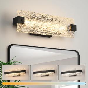 Modern Black Bathroom Vanity Light, 16.5 Inch 10W Dimmable LED Bathroom Light Fixture Over Mirror, Crystal Bar Wall Sconce Lighting for Bath, 3CCT, OS-MM5001-2BK