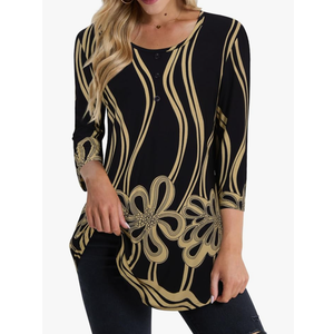 BAISHENGGT Womens Tops 3/4 Sleeve Round Neck Casual Tunic Tops Fall Fashion 2025 Dressy Casual Blouses size XL