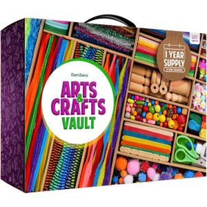 Dan&Darci Arts and Crafts Vault - Craft Supplies Kit in a Box - Birthday Gift for Kids Ages 4 5 6 7 8 9 10 11 & 12 Year Old Girls & Boys - Crafting Set Kits - Gift Ideas for Kid Art Activity Gifts