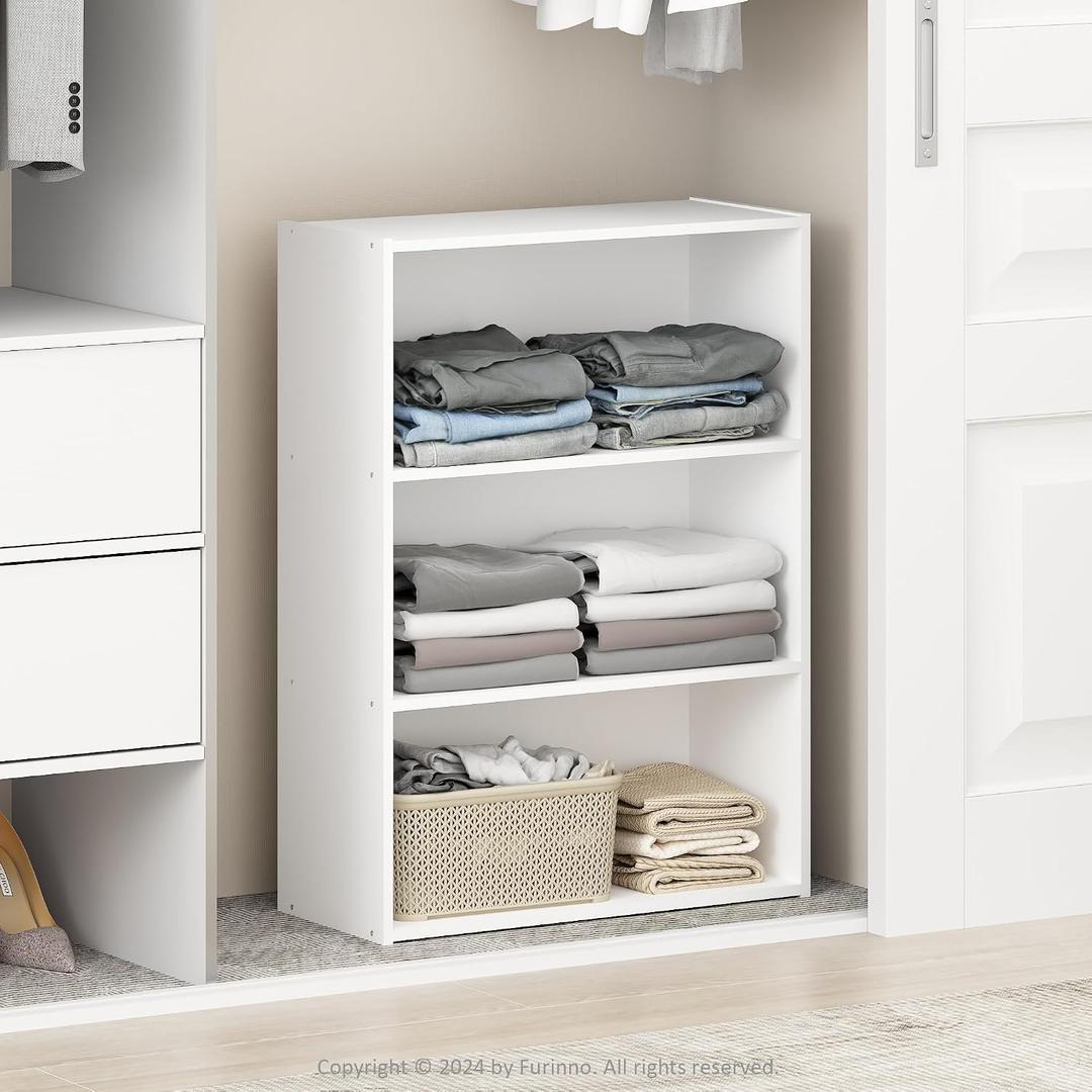Furinno Reed Closet Organizers and Storage, 3-Tier Reversible Closet Shelves, Closet Organization Shelf, 9.7 x 23.7 x 31.5, for Bedroom, Closet, Plain White