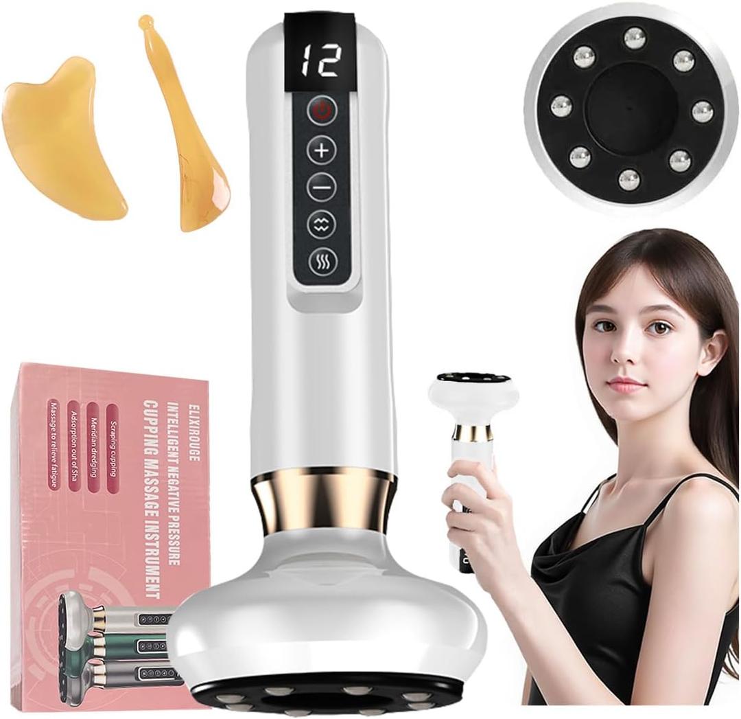 Anti-Cellulite Massager  Electric Cupping Massager with 12-Level Heating & Pressure for Legs, Thighs, Abdomen, and Neck (White)