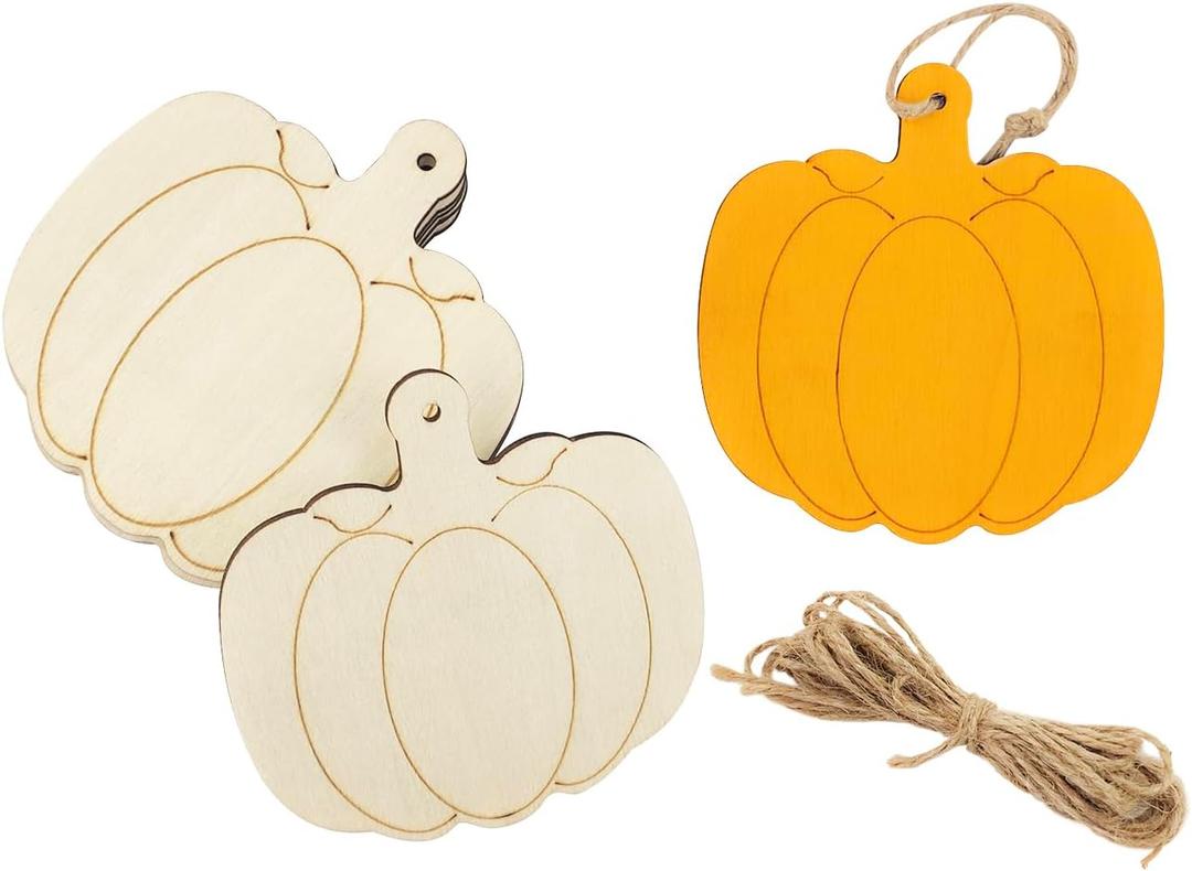 30 Pack 4 Inch Wood Pumpkins Cutouts Unfinished Wood Pumpkins Crafts Wooden Pumpkins Hanging Ornaments DIY Pumpkins Craft Gift Tags for Home Party Decoration Craft Project (Small)