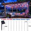JMEXSUSS Red White and Blue Solar Lights, 8 Tube 144 LEDs Patriotic Solar Meteor Shower Lights Waterproof for Independence Day, Gardens, Tree, Outdoor 4th of July Decorations