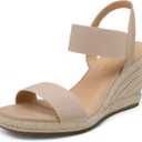 DREAM PAIRS Womens Open Toe Espadrilles Dressy Platform Sandals Slip on Elastic Ankle Strap Wedges Sandals (9.5, Nude)