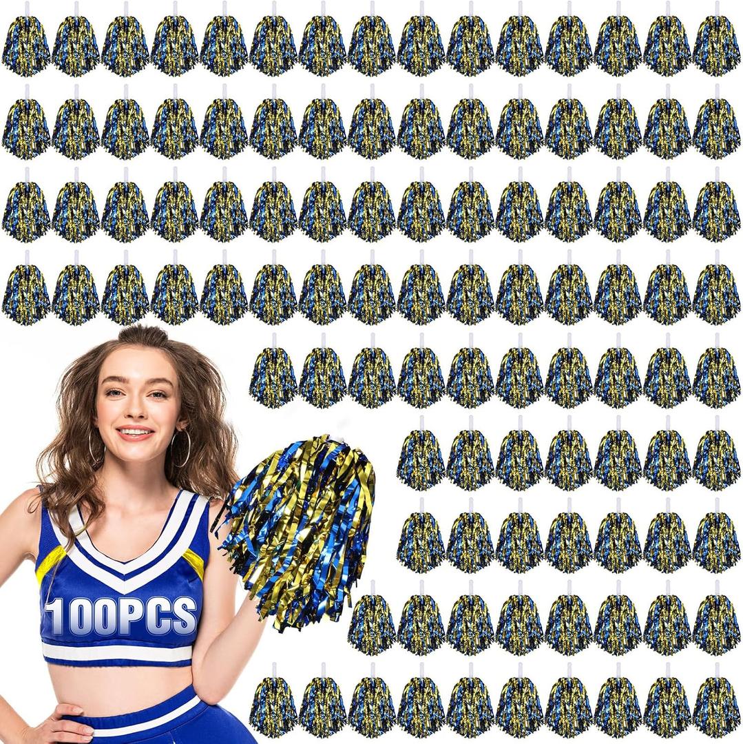 100pcs Metallic Cheerleading Pom Poms Bulk, 25 cm