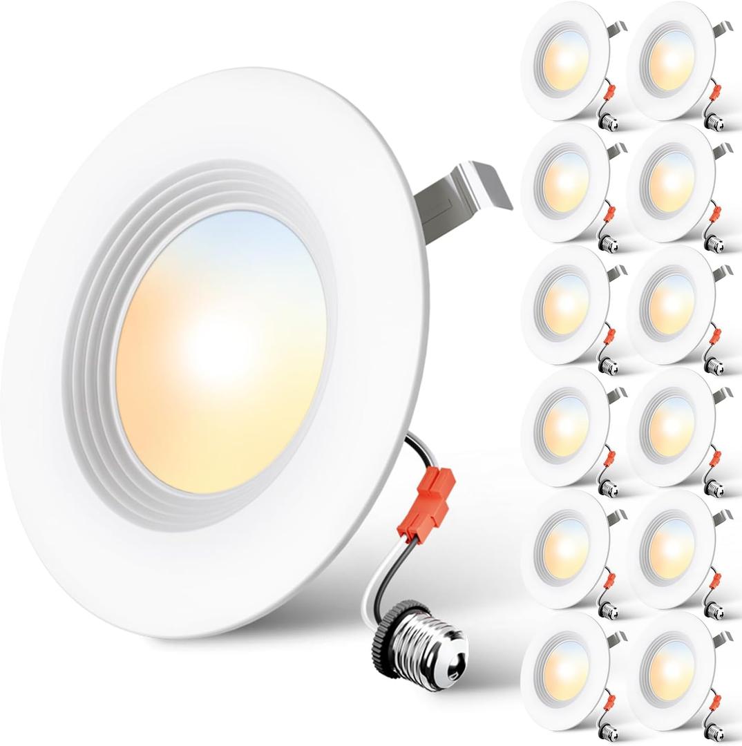 12 Pack 5/6 Inch LED Recessed Retrofit Can Lights, 5CCT Dimmable
For 5/6 Inch Can, 2700K-5000K Selectable, 5%-100% Dimmable, Baffle Trim, 1000LM 9W, Damp Rated, IC & ETL & FCC Certified