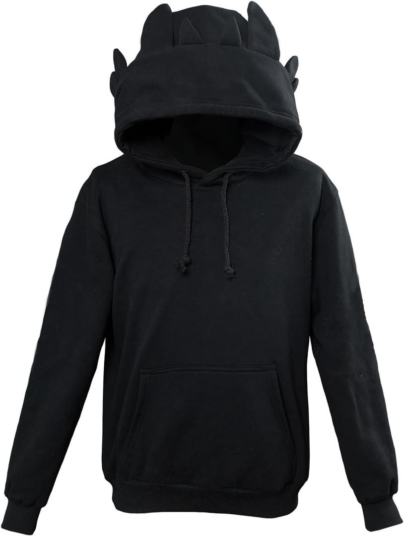 Adult Dragon Hoodie with Ears Cosplay Costume Hooded Sweatshirt Movie Dragon Pullover Coat Jacket (Large, Black)