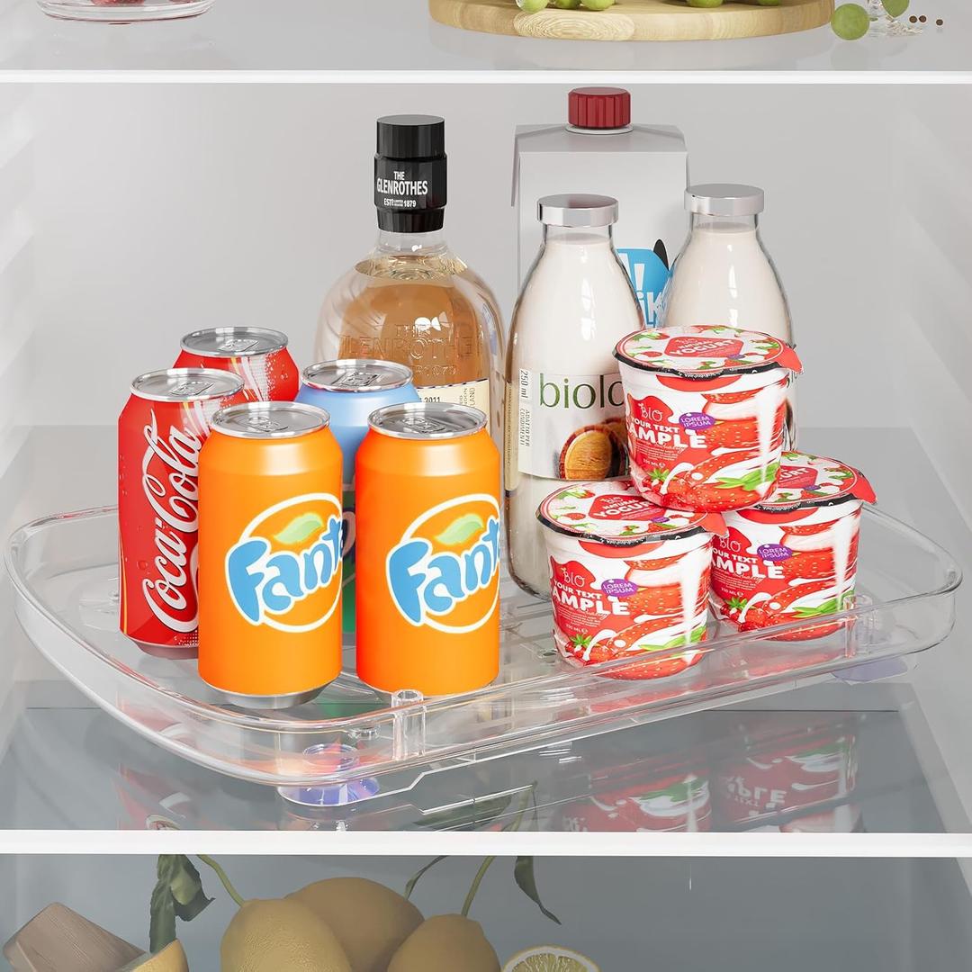 Clear Lazy Susan Organizer for Refrigerator Rectangular Fridge Turntable Organizers and Storage Pull Out & 360Rotating for Cabinet, Pantry, Kitchen, Table, Bathroom (1-Pack 13.7"x10.2")