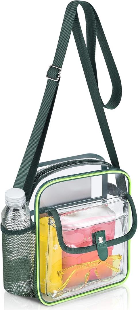 SPODEARS Clear Crossbody Bag for Stadium Events & Concerts - Adjustable Shoulder Strap Purse with 1 Bottle Holder (Medium, Forest Green)