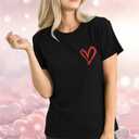 Valentines Day Shirt for Women Love Heart Printed T-Shirts Casual Summer Tee Tops (Black, S)