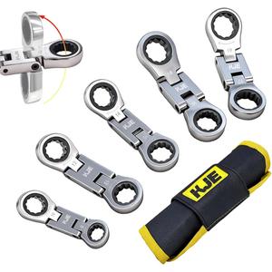 KJE 5PCS Stubby Metric 8-19mm Wrenches Set, 72-Tooth Flex Head Ratcheting Combination Wrench Set,Mini Wrench Set, Compact Double Box End Ratchet Wrench, for Tight Spaces