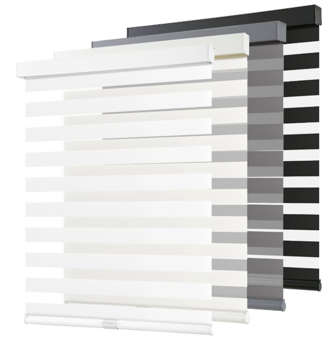 AOSKY Cordless Zebra Blinds for Windows Pull Down Roller Window Shades Dual Layer Light Filtering Privacy for Day and Night, Free-Stop Door Shades for Home Easy to Install (52" W X 72" H, White)