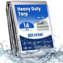 Heavy Duty tarps, 14 Mil Sliver Thick Waterproof Poly Tarp for Outdoor Camping Pool Car Tent, Rip and Tear Proof Tarpaulin with Grommets and Reinforced Edges