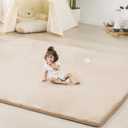 1.3" Thick Baby Floor Play Mat 79x118, Basic Padded Foam Mat for Tummy Time Crawling, Non Slip Cushioned for Babies Toddlers Infants Kids (Beige)