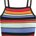 SweatyRocks Women's Sexy Strappy Crop Top Striped Print Ribbed Knit Cami Top (Large, 1-multicolor)
