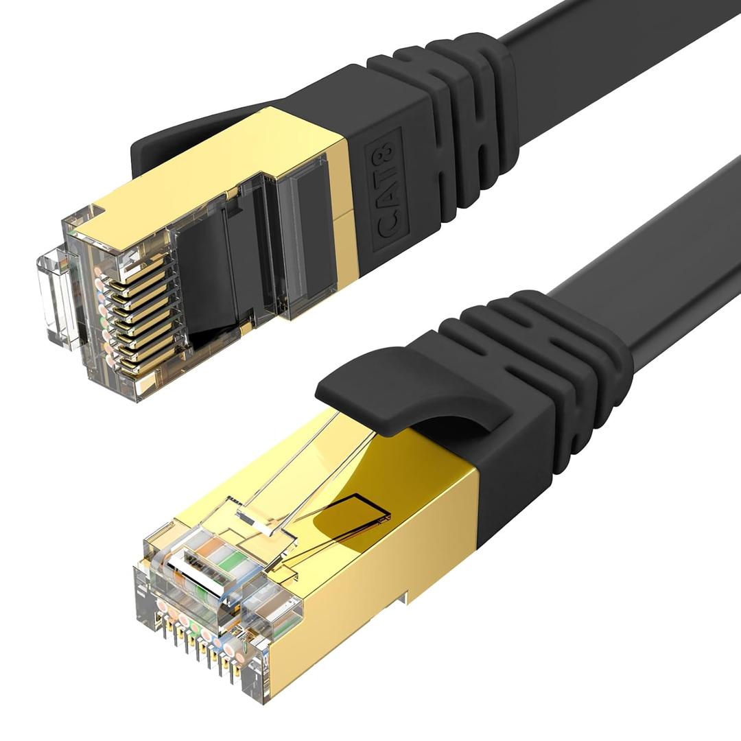 Ercielook CAT8 Ethernet Cable 30 ft High Speed, Shielded Flat Internet Cable, Weatherproof S/FTP UV Resistant for Router/Gaming/Modem - Black