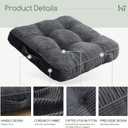 HIGOGOGO Floor Pillow Cushion for Adults, Meditation Cushion Pillow, Large Square Floor Sitting, Tufted Corduroy Cover, for Tatami Living Room or Yoga, 22x22 Inch, 2Pack, Dark Grey