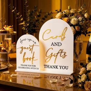 Amyhill 1 Set Acrylic Wedding Signs for Reception 8 10'' Cards and Gifts 5 x 7'' Please Sign Our Guestbook Sign with Stand Wedding Table Decor for Marriage Memorial Ceremony(Gold,Black,Classic)