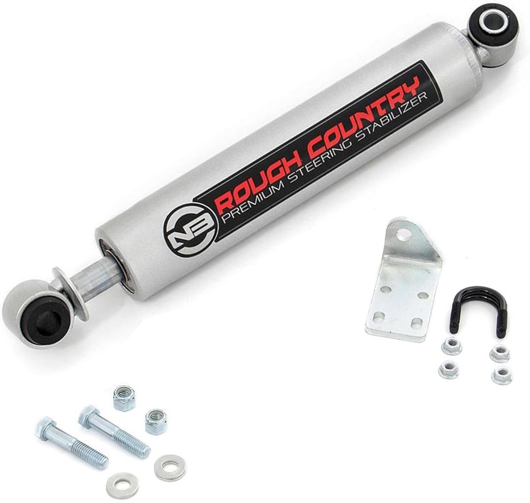 Rough Country N3 Steering Stabilizer for Chevy Silverado & GMC Sierra 1500 (1999-2006) with 4-6" Lift - Reduces Bump Steer & Vibration, Improves Control