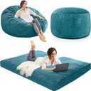 Bean Bag Chairs for Adults - Giant Bean Bag Chair Convertible Bean Bag Bed - Beanbag Chair with Micro Fiber Cover/Furniture Foam Filler - Floor Couch Sofa in Bedroom Dorm Room - Queen Lake Blue