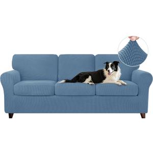 CHUN YI 7 Piece Sofa Covers for 3 Cushion Couch Covers, 3 Seater Stretch Couch Slipcover with 3 Separate Backrests and Cushions, Anti-Slip Washable Furniture Protector for Dogs Pets(Large,Denim Blue)