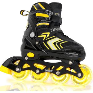 Nattork Adjustable Inline Skates for Girls and Boys with Full Light up Wheels, Beginner Roller Skates for Kids Youth Purple Pink Blue Black Size: Medium-Big Kid (1-4 US)