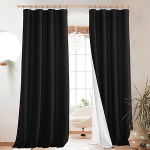NICETOWN 100% Blackout Linen Curtains 90" Long for Bedroom, Thermal Insulated Living Room Curtains with Liner, Farmhouse Style Linen Blend Window Draperies for Dining Room (2 Panels, 52" W, Black)
