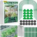 Unves 67 Pcs Garden Netting Kit, 10x25 Ft Ultra Mosquito Bird Netting with 6 Hoops & 12 Clips, Fruit Tree Netting for Patio Raised Beds Vegetable Flowers Protection Barrier Plant Covers Net