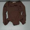 QINSEN Women's Sexy Square Neck Bodysuit Long Sleeve Double Lined Shirt Tops (Brown, XS)