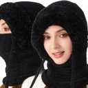 3 in 1 Beanie Hat for Women,3 in 1 Beanie Hat with Scarf and Mask, Winter Warm Knitted Ski Scarf and Mask Set (Black)