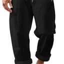 Mens Cotton Linen Pants Casual Summer Vacation Baggy Beach Pants Buttoned Elastic Waist Drawstring Yoga Trousers with Pockets Black (Black, XXL)