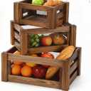 Kathfly Set of 3 Rustic Nesting Crates, Wooden Organizer Boxes Basket, Small Decorative Wood Wire Containers with Handle for Countertop Display, Fruit, Veggies, Kitchen, Bathroom, Pantry Storage