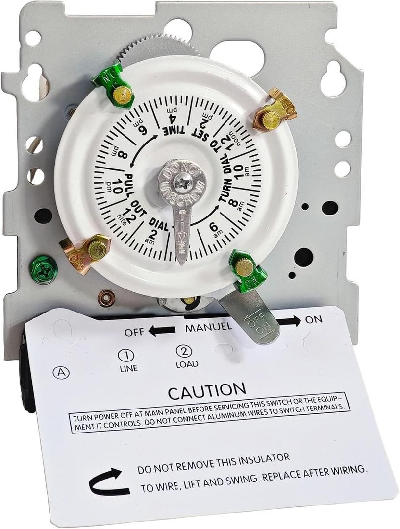 T101M Pool Pump Timer Mechanism Only, 24-Hour 120V, 40A, 60Hz, SPST Mechanical Time Switch, 12 ON/Off Operations, Pool Timer for Pumps, Lights, Fans, and HVAC Systems