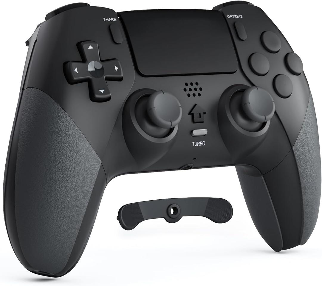 CHEREEKI Wireless Controller for PS4 with 2 Macro Buttons, 3.5mm Audio and Turbo Function, 6-Axis Motion Control, Dual Vibration, Gamepad Joystick for PS-4, Compatible with PS-4, Slim, Pro (Black)