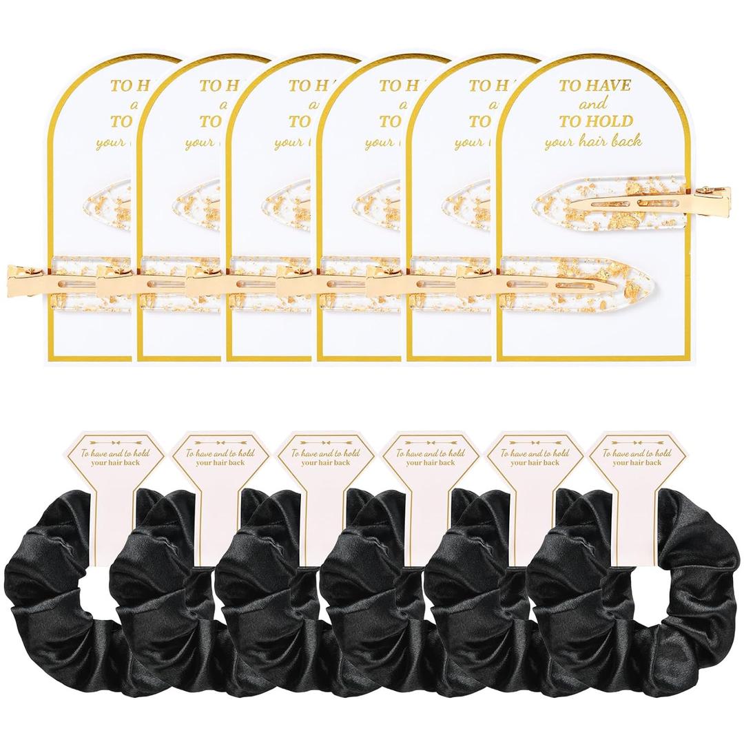 12 PCS Bridesmaid Proposal Gifts Bridesmaid Hair Clips Bridesmaid Scrunchies Bridal Shower Gifts Silk Satin Soft Hair Accessories Bridesmaid Wedding Favor Women Girls (Gold & Black)