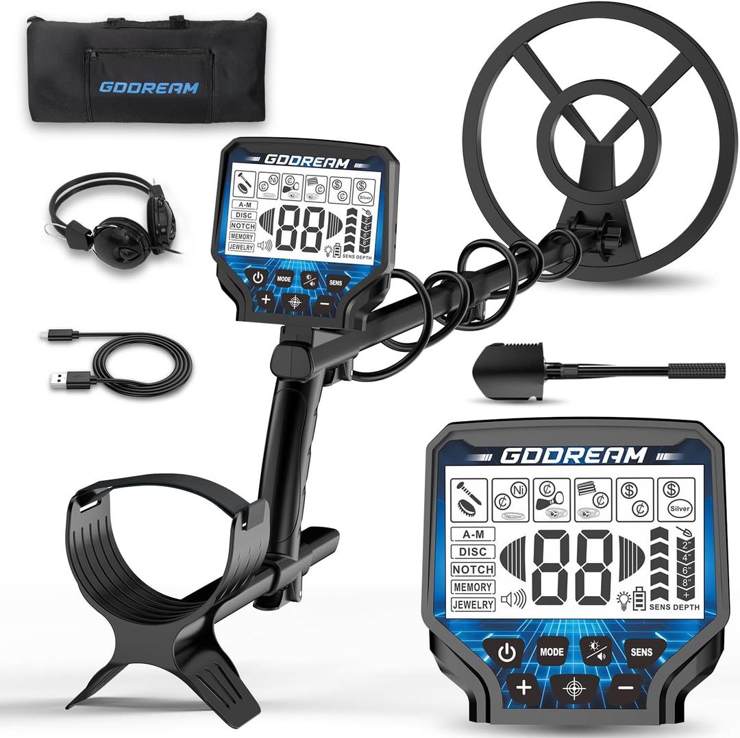 GDDREAM Metal Detector for Adults  18-Hour Rechargeable Battery, 10" IP68 Waterproof Coil, 6 Professional Modes, Upgraded DSP Chip for Gold, Silver, Coins, Beach & Treasure Hunting (Blue & Black)