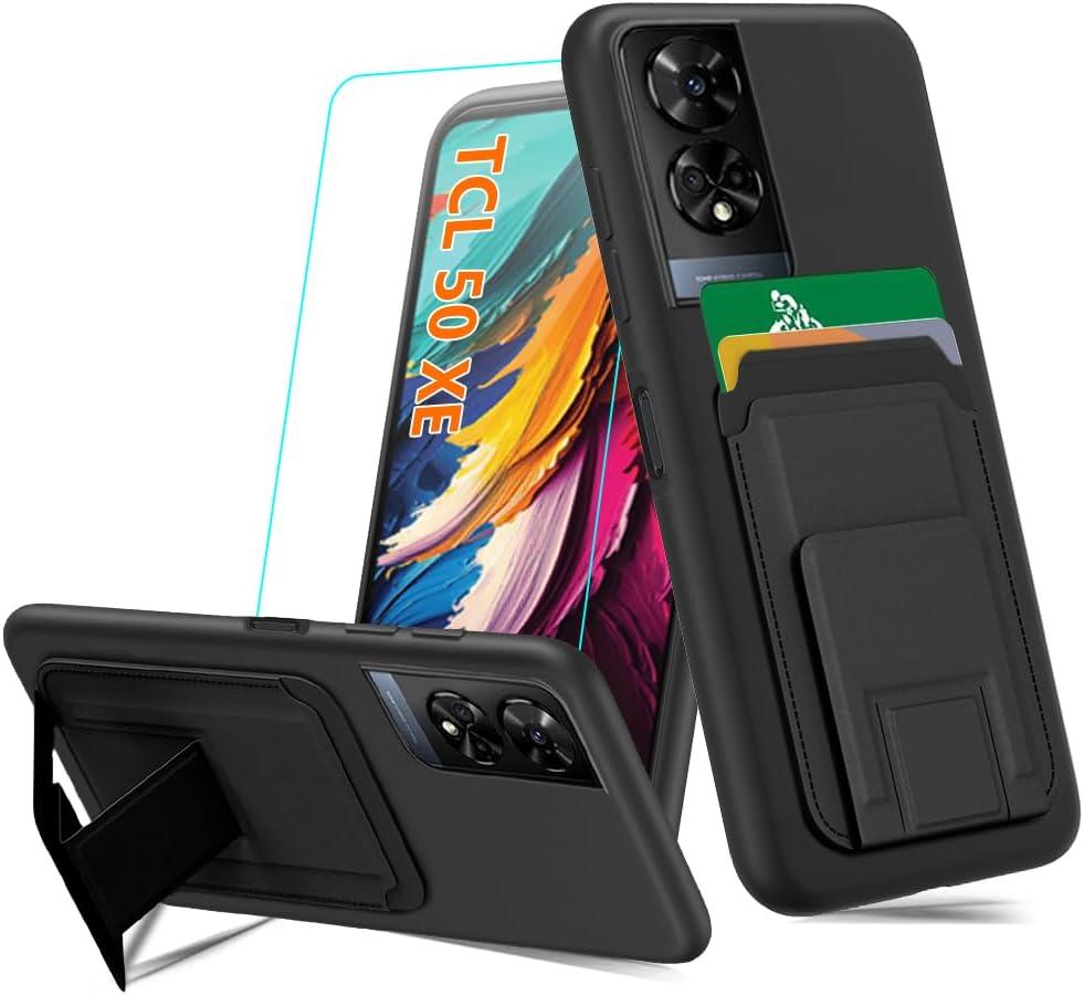 Compatible for TCL 50 XE 50XE 5G Phone Case, Folding Card Holder/Slots Kickstand/Stand Wallet Shockproof Protective Cover Case for TCL 50 XE 50XE 5G - Black