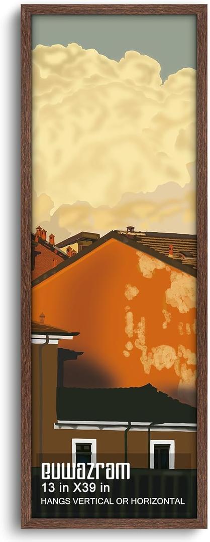 Solid Wood 13x39 Frame - Single Frame, Rustic Walnut 13 x 39 Poster Frame for Artwork, Puzzles, Photos and Movie Posters Picture Frames