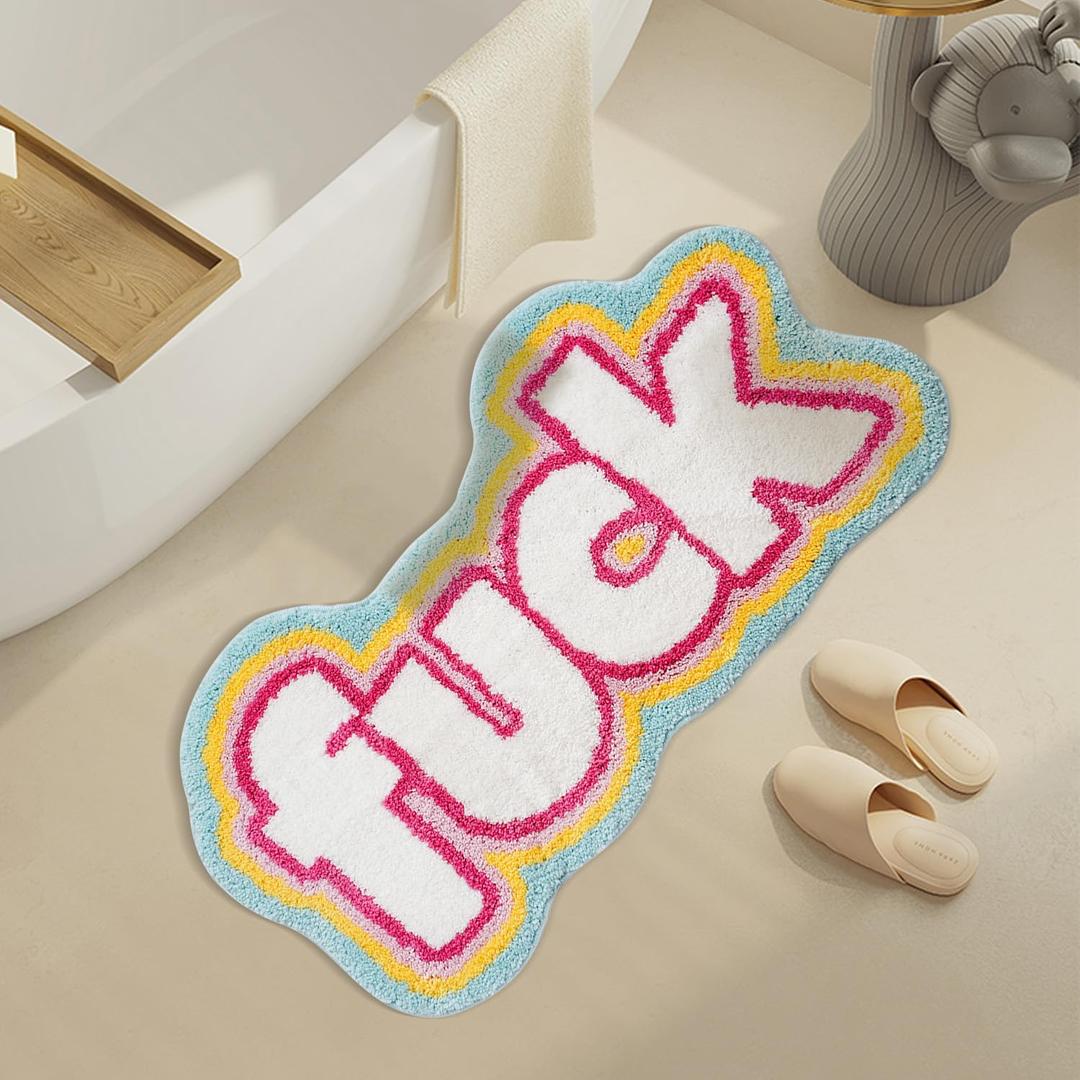 Pink Cute Bath Mat Non Slip, Extra Soft Funky Funny Bathroom Rugs for Floor Decor, Luxury Microfiber Super Absorbent Cool Rug for Tub Shower Bedroom Living Room, Machine Washable, 34" x 17"