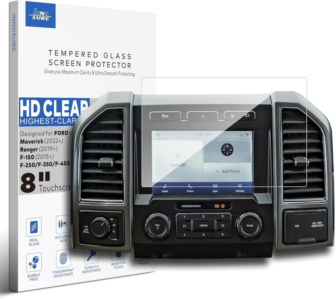 Premium Glass Screen Protector for Ford F-150, Super Duty, Mustang, Maverick, Ranger, Expedition Infotainment 8 Inch Touchscreen [9H] [Anti Fingerprint] (HD Clear)