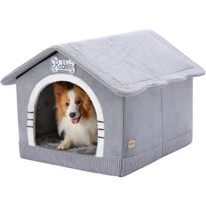Jiupety Indoor Dog House with Frame, Large Dog Cave Bed, Insulated Cozy, Suitable for 25-60 lb, Large Plus (30"26"25"), Gray (Grey)