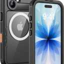Lanhiem Magnetic for iPhone 17 Case, IP68 Waterproof Dustproof Case, [Compatible with Magsafe] [Built-in Screen Protector] Full Body Heavy Duty Rugged Phone Cover 6.3 inch, Black/Clear