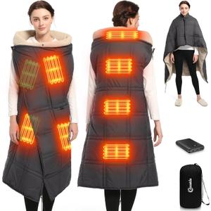 FERNIDA Sherpa Heated Blanket Battery Powered, 59" x 47", Portable Wearable Heated Blanket for Camping Home Car - DC 7.4V Cordless Electric Heating Throw Blanket (Black)