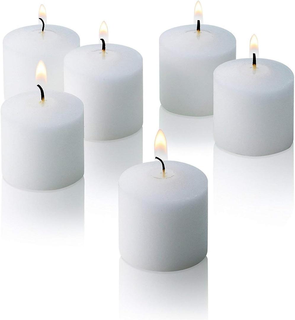 Light In The Dark White Votive Candles - Box of 72 Unscented Candles - 10 Hour Burn Time - Bulk Candles for Weddings, Parties, Spas and Decorations