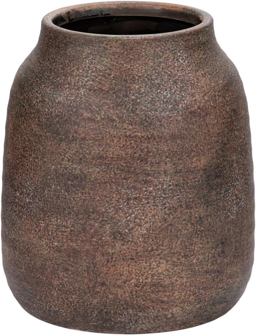 Briful Rustic Ceramic Vase 7 Tall  Handcrafted Vintage Pottery Flower Vase with Distressed White-Wash Finish  Farmhouse Decorative Accent for Table, Shelf, Mantel (Not Watertight), Brown